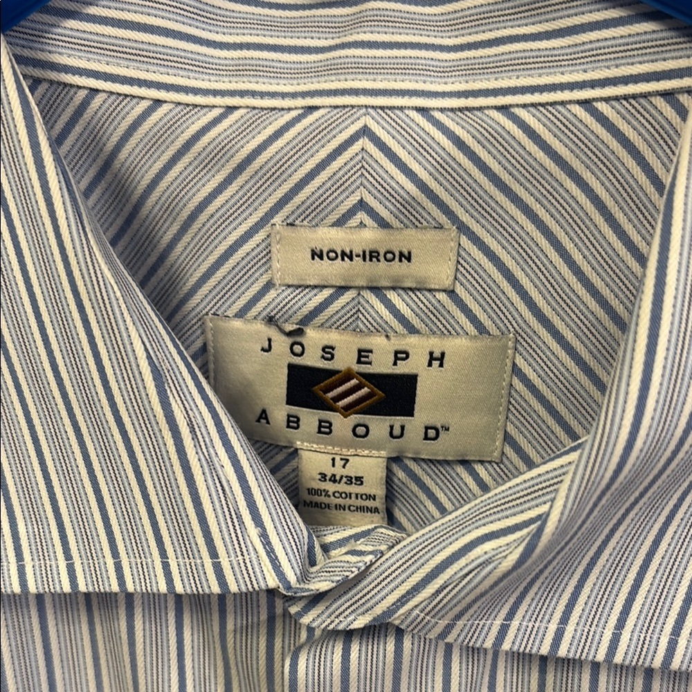 Joseph Abboud Blue and White Pinstripe Dress Shirt non iron - Picture 2 of 7